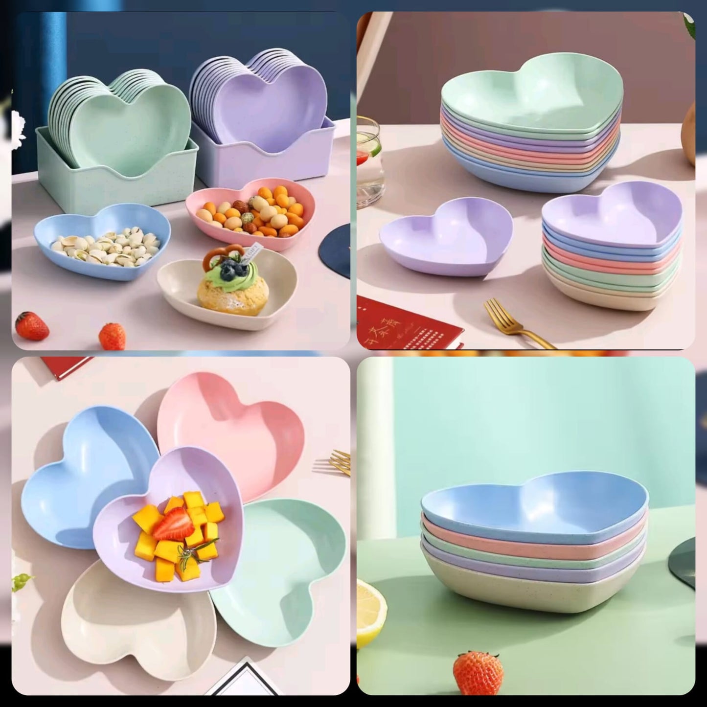 Heart Shape 10 PCs Plate Set With Holder (Randoms Colour)