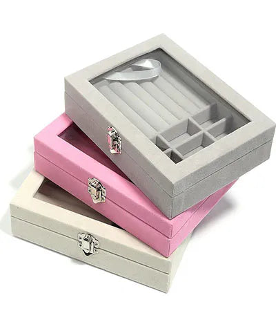 Transparent Velvet Jewelry Organizer Display Box Random Colours
