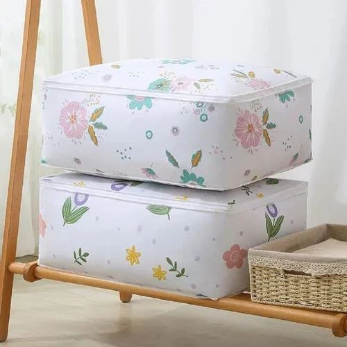 OVERSEASE Blanket Storage Bag Under-Bed Quilt Clothes Storage Bag with Peva Material Washable Waterproof Foldable Transparent Printed Cover (70x50x25 cm) imported china *