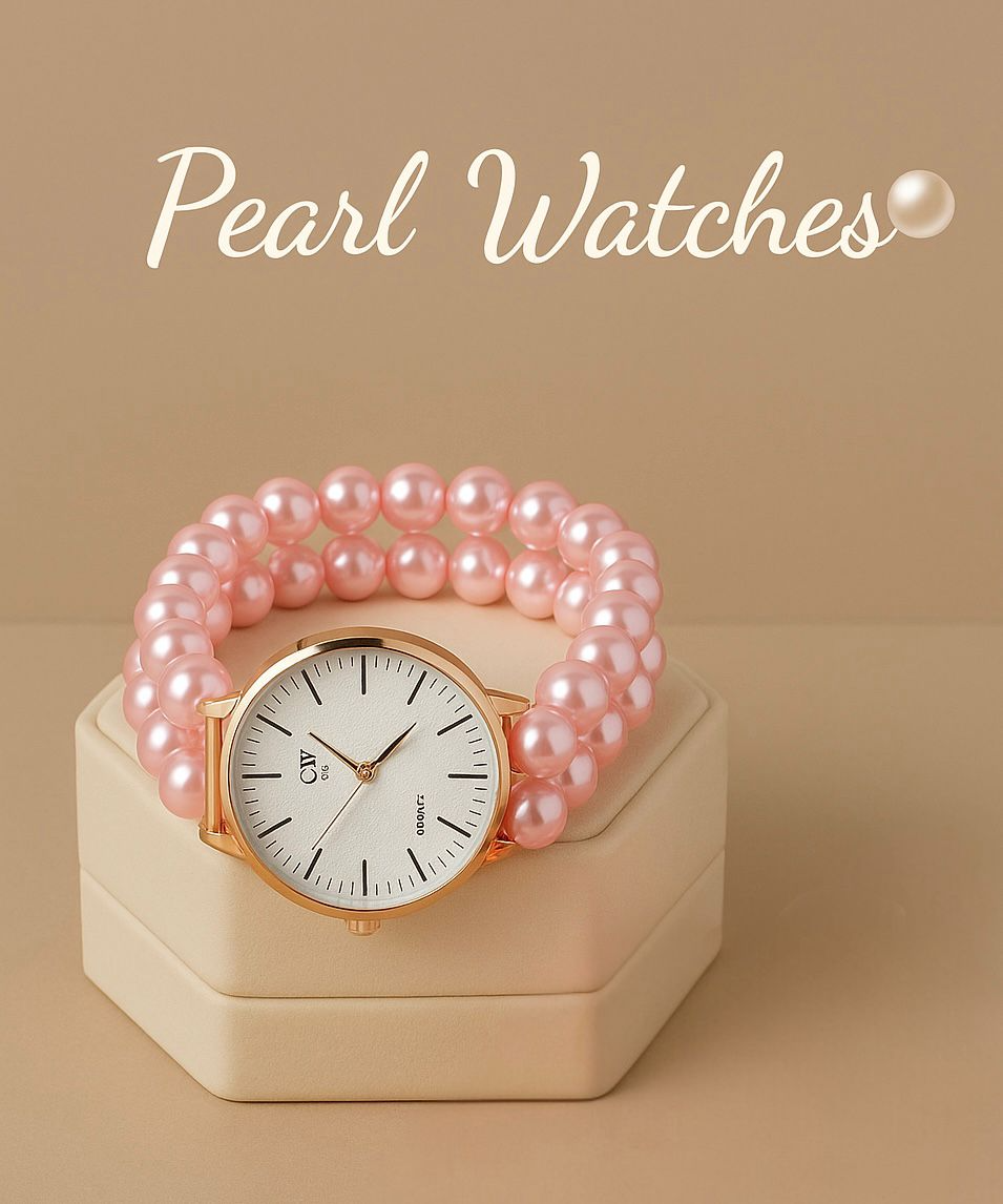 ⌚️ Double Layer Pearls watch Off-White Colour (For Her) Stretchable and Adjustable Size