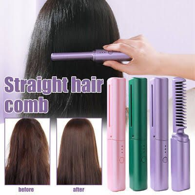 Mini Wireless Professional Hair Straightener Curler Comb USB Charging Fast Heating Negative Ion Curling Brush Styling Tools
