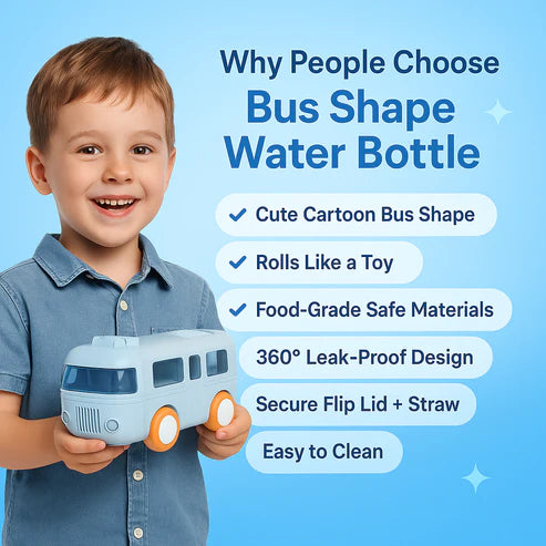 Bus Shape Water Bottle with Straw for Kids