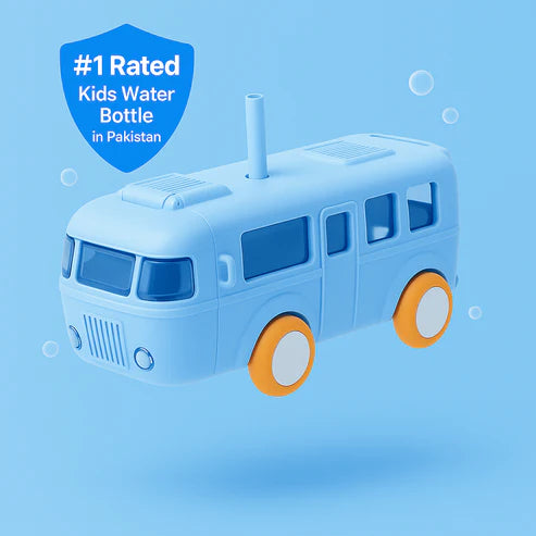 Bus Shape Water Bottle with Straw for Kids