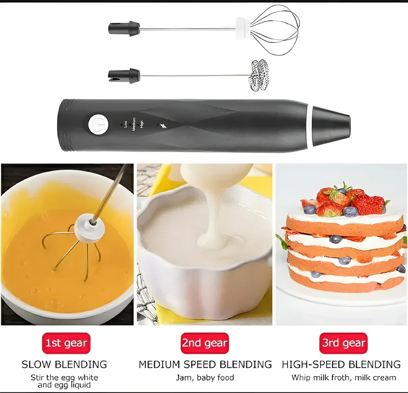 Rechargeable 2-in-1 Coffee Beater & Egg Whisker – 3 High Speeds