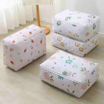 OVERSEASE Blanket Storage Bag Under-Bed Quilt Clothes Storage Bag with Peva Material Washable Waterproof Foldable Transparent Printed Cover  (70x50x25 cm) imported china *