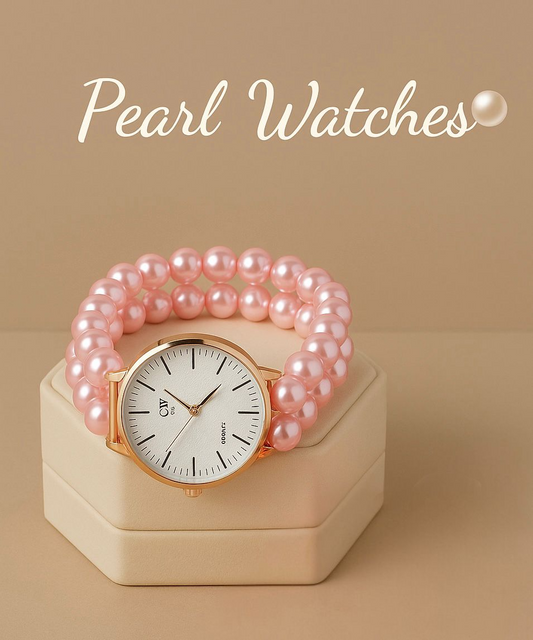 ⌚️ Double Layer Pearls watch Off-White Colour (For Her) Stretchable and Adjustable Size