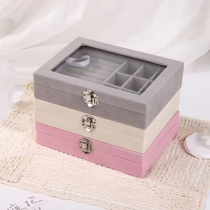 Transparent Velvet Jewelry Organizer Display Box  Random Colours