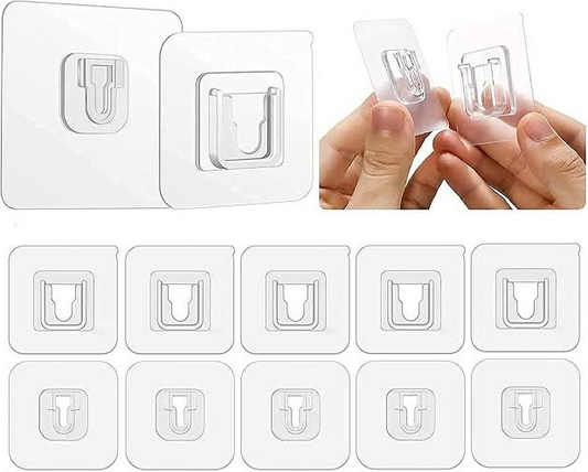 Double Sided Patch Hook Buckle Transparent Adhesive Wall Hooks   Pack of 10